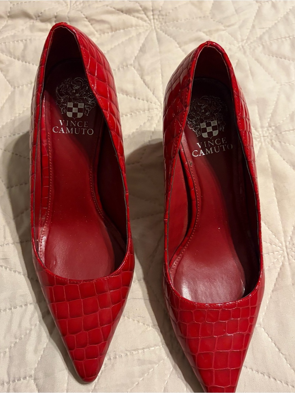 Vince Camuto Red Croc-Embossed Pointed Toe Pumps
